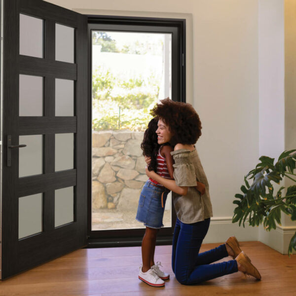 Therma-Tru Impressions Storm & Entry Door System – IM100, Finish – Black; Classic Craft Fir Grain, Satin Etch Glass with SDLs, Door – CCA2380XE, Finish – Raven